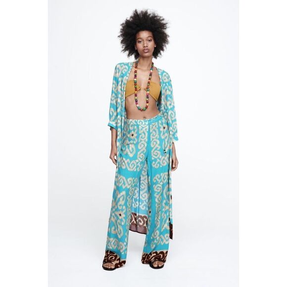 NWT Zara High Waisted Straight Leg Flexible Full Length Printed Trousers, XS - Picture 2 of 15